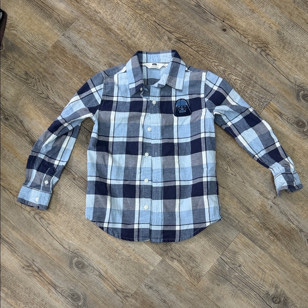 Janie & Jack Kids Navy and Light Blue Plaid Shirt Star Wars